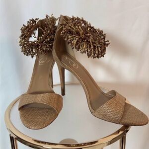 Chic Tan Beaded Women's Heels